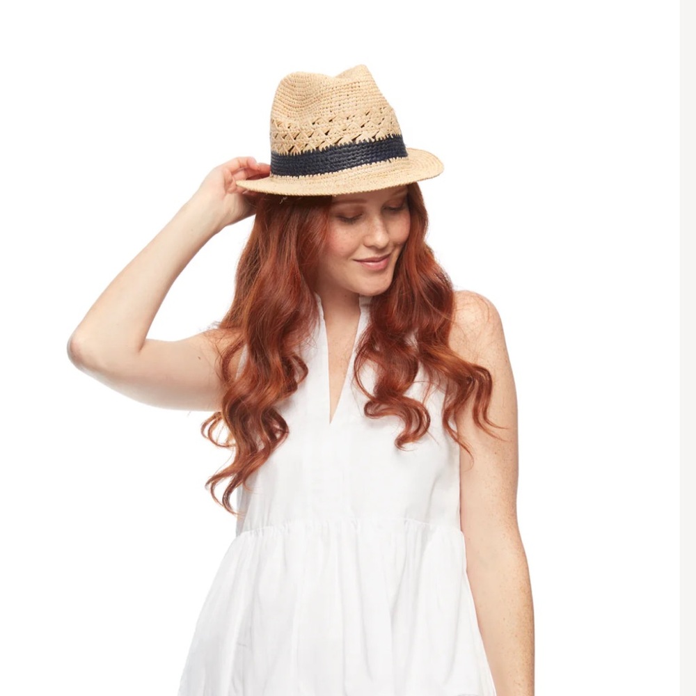 Mar Y Sol Straw Fedora Sun Hat Raffia Crochet Black Band